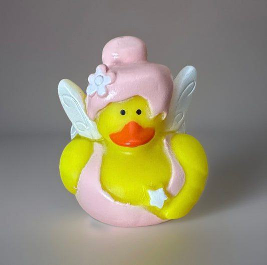 Pink Fairy Rubber Duck 2 with Sparkly Wings and Flower Embellishments for Bath Time Fun