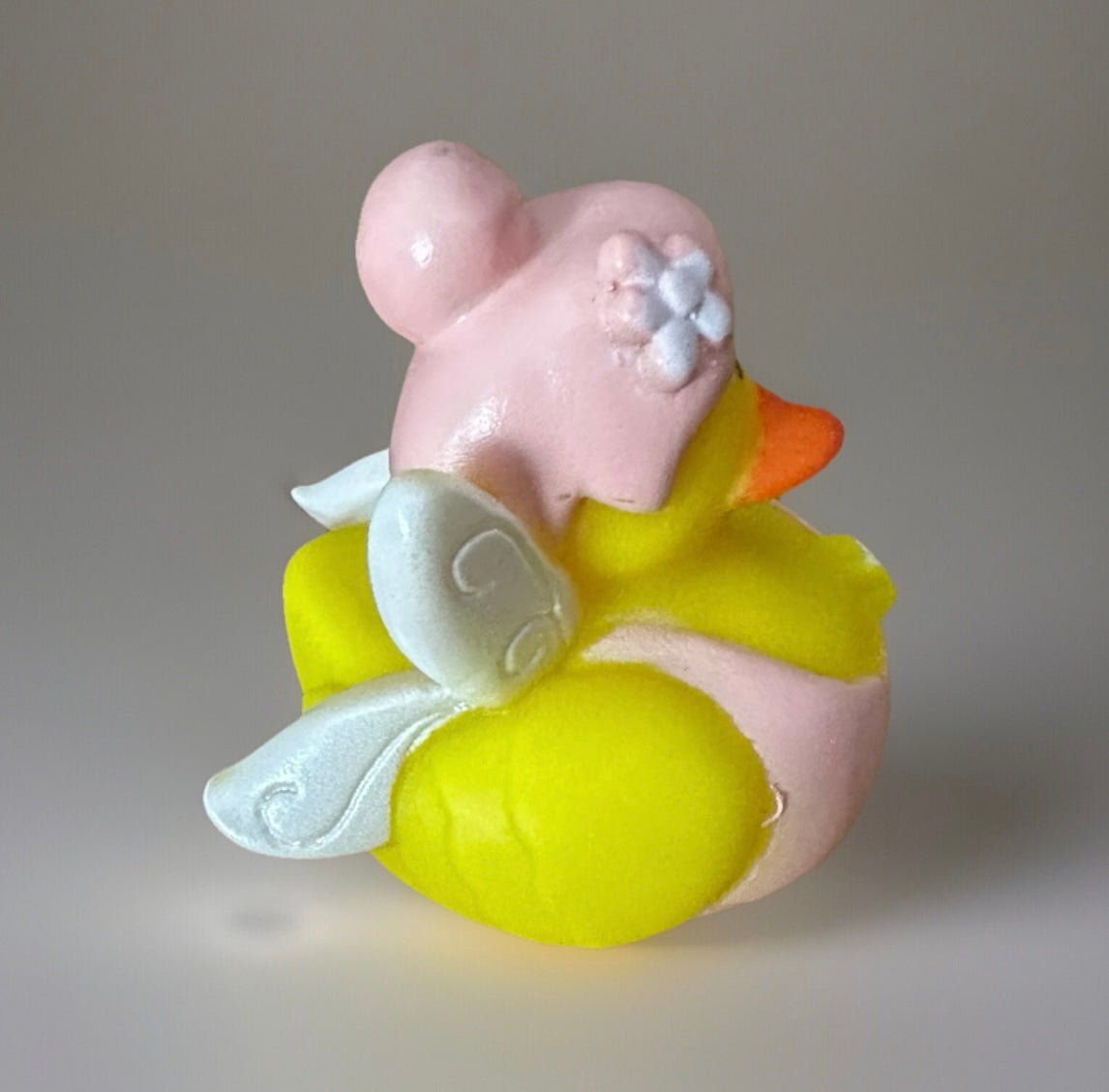 Pink Fairy Rubber Duck 2 with yellow body and white wings, perfect for sensory play and gifts