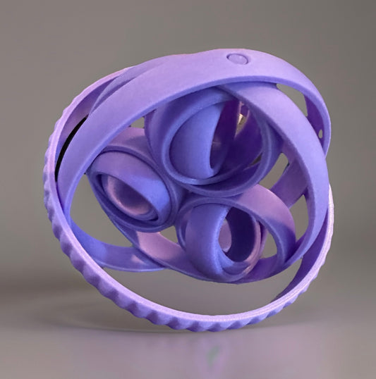 Purple 3D rotating fidget ring with interconnected circular bands for sensory play