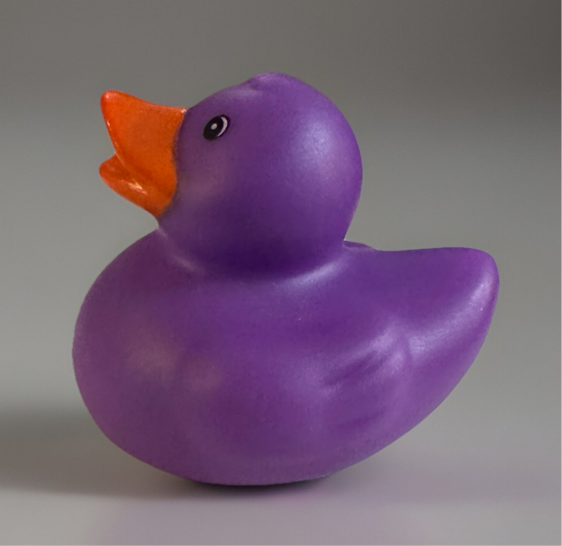 Purple rubber duck gift with orange beak from Reed’s Rubber Ducks and Sensory Shop