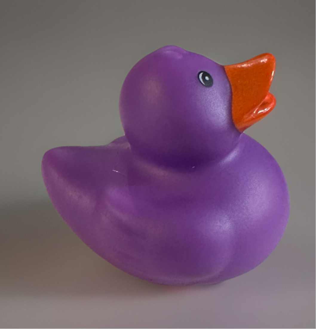 Purple rubber duck gift with an orange beak from Reed’s Rubber Ducks and Sensory Shop
