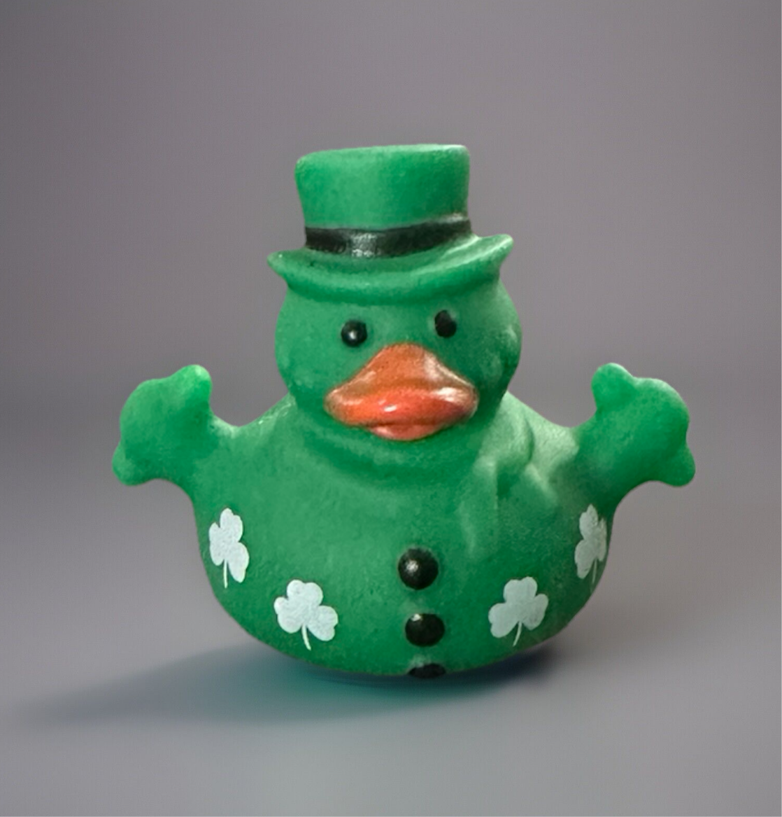 St. Patrick’s Day rubber duck in green with shamrocks and a festive hat for holiday celebrations