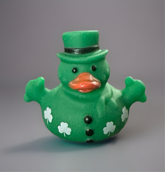 St. Patrick’s Day rubber duck in green with shamrocks and a festive hat for holiday celebrations