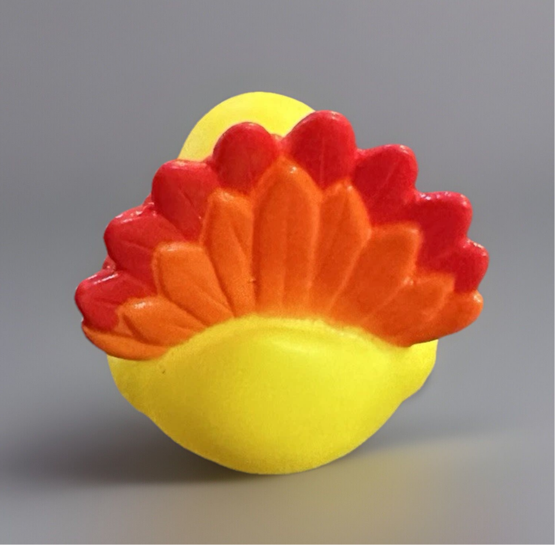 Thanksgiving turkey rubber duck with a colorful feather design for festive seasonal fun